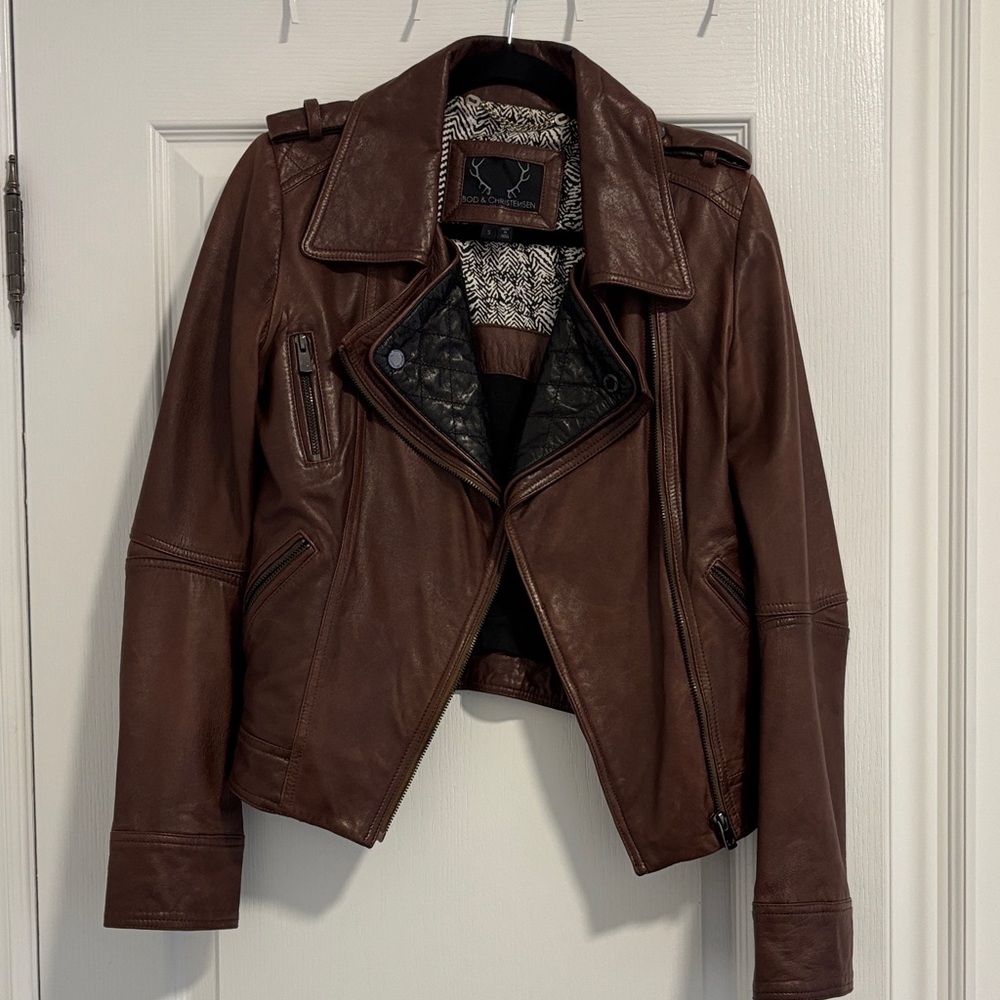 Brown Leather Moto Jacket